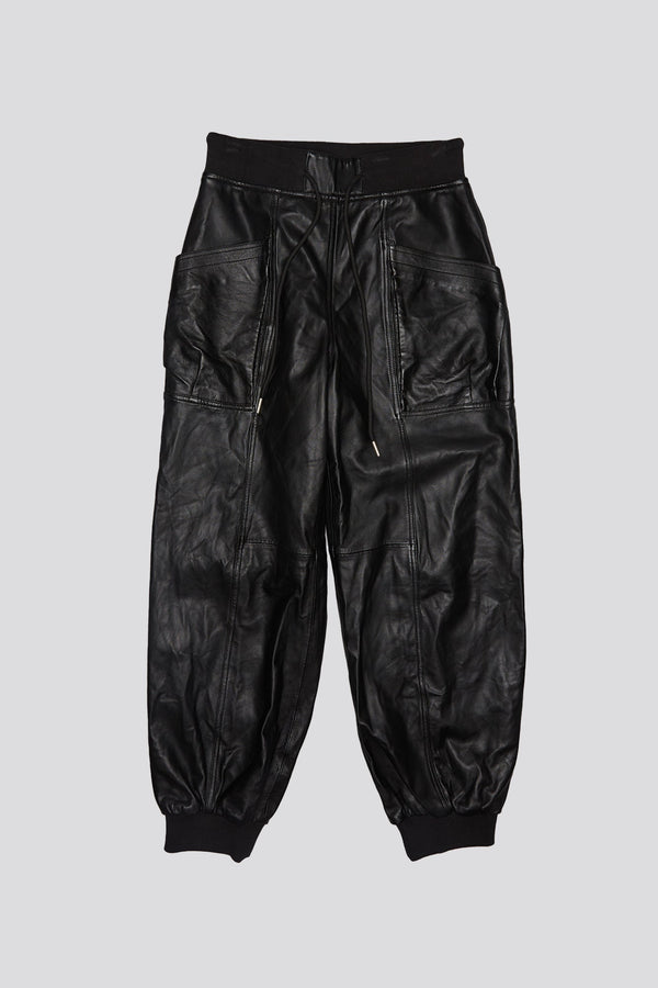 R13 PLEATED POCKET STRAIGHT LEG LEATHER PANT Black