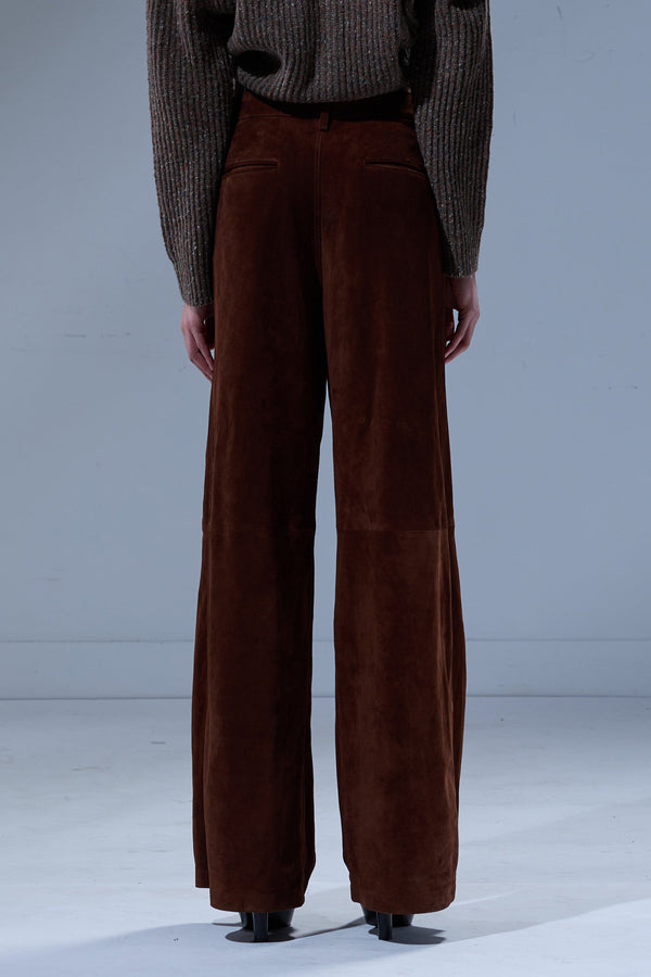 R13 PLEATED WIDE LEG LEATHER PANT Brown Suede