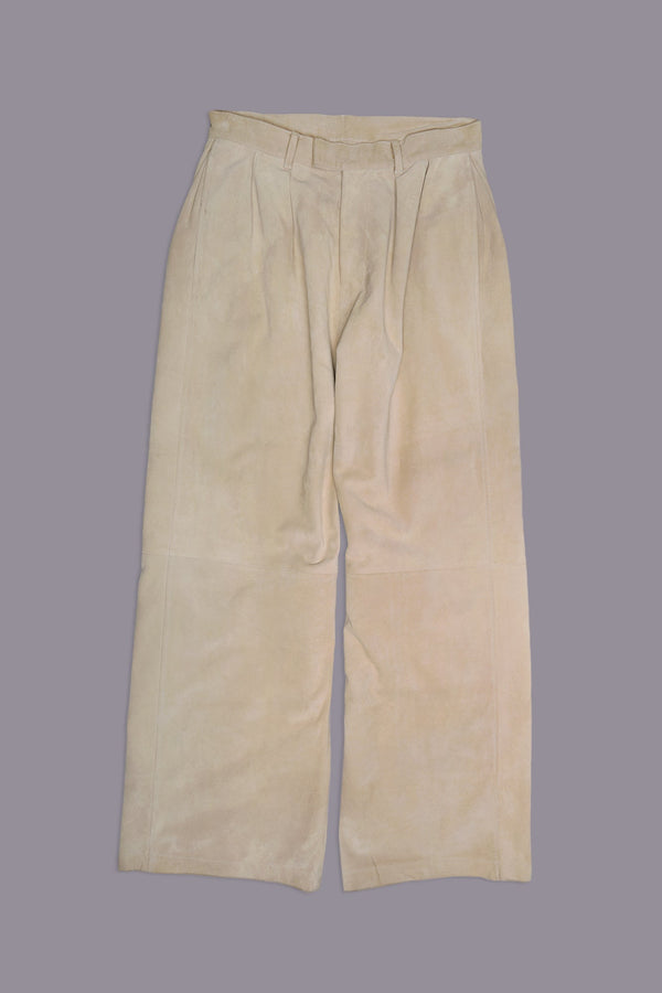 R13 PLEATED WIDE LEG LEATHER PANT Stone