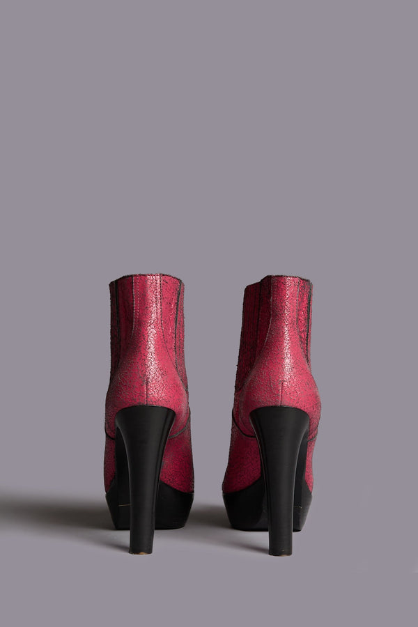 R13 POINTY TOE PLATFORM HEELED BOOT Crackle Pink