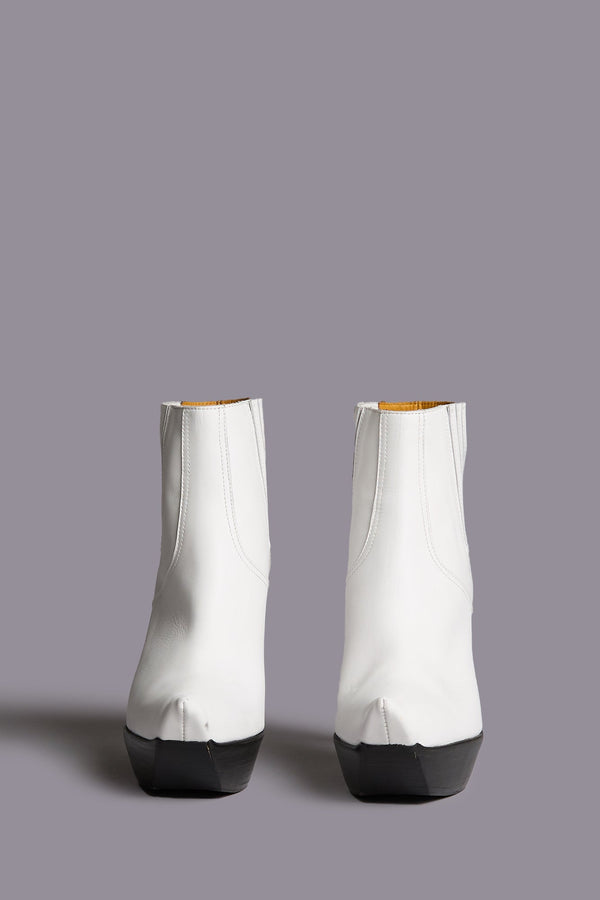 R13 POINTY TOE PLATFORM HEELED BOOT White