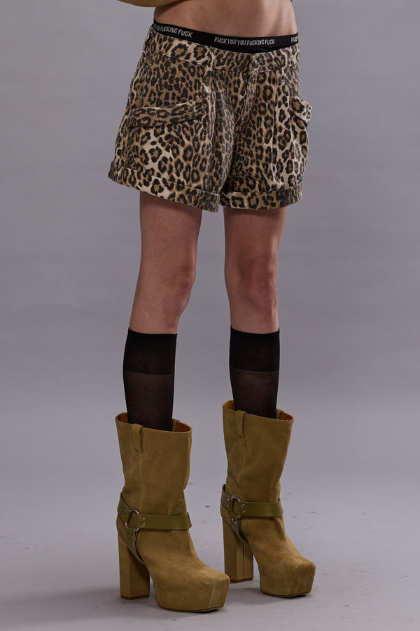 r13 POUCH POCKET SHORTS ecru leopard