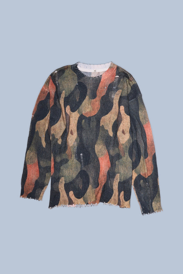 R13 PRINTED BOYFRIEND SWEATER Dark Camo Green