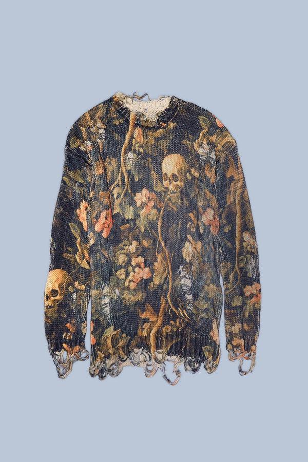 R13 PRINTED BOYFRIEND SWEATER Skull Camo Green