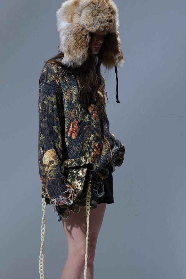 r13 PRINTED BOYFRIEND SWEATER skull camo green