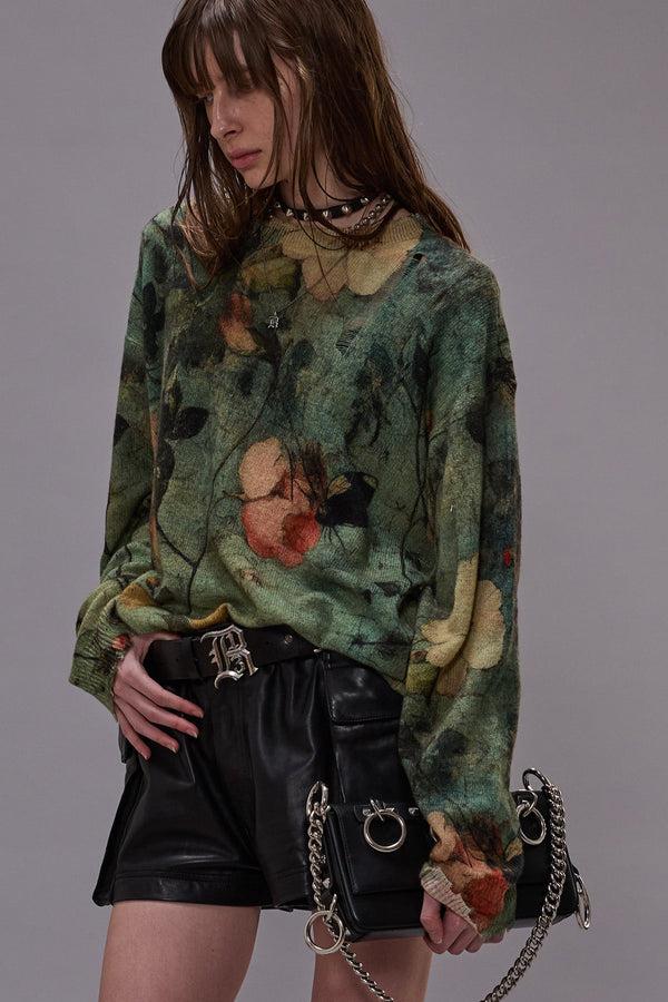 R13 PRINTED BOYFRIEND SWEATER Turquoise Floral