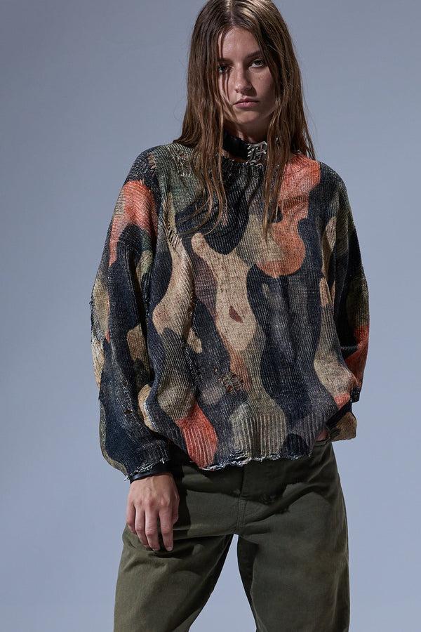 r13 PRINTED OVERSIZED SWEATER dark camo green