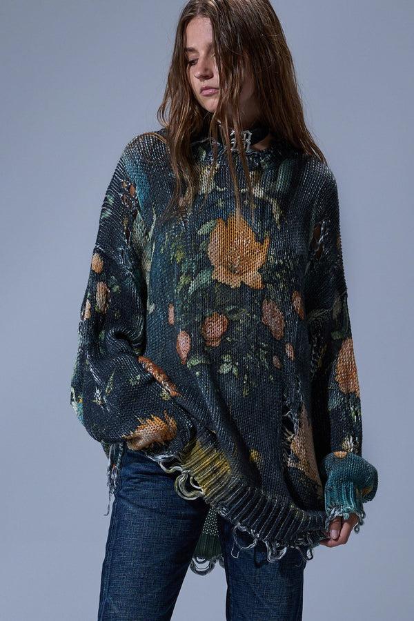 r13 PRINTED OVERSIZED SWEATER multicolor black