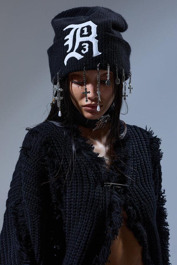 r13 R13 CASHMERE BEANIE W/CHAINS black