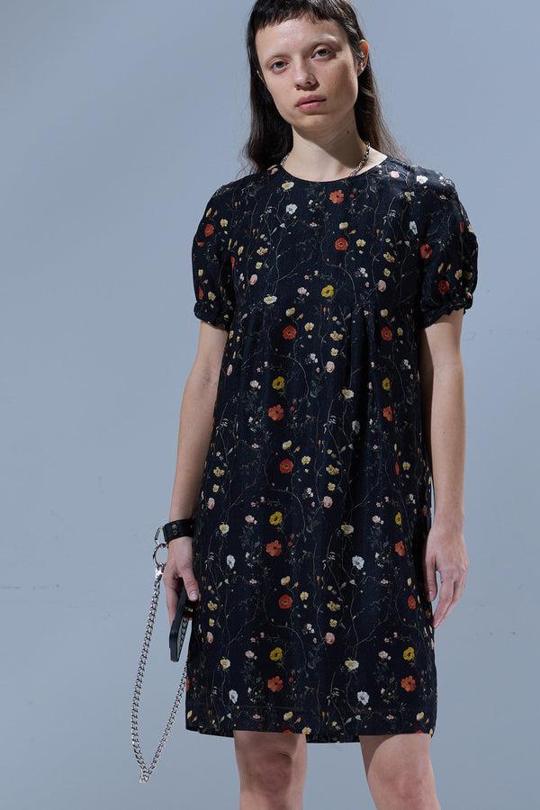 R13 RAGLAN SLEEVE BABYDOLL DRESS Floral On Black