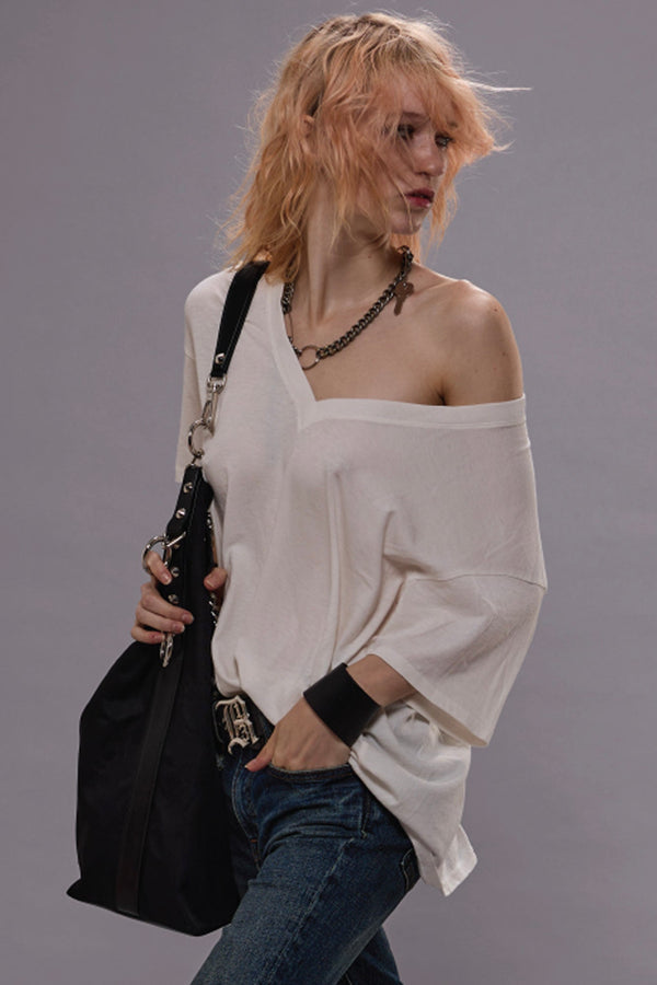 r13 RELAXED CASHMERE V-NECK white