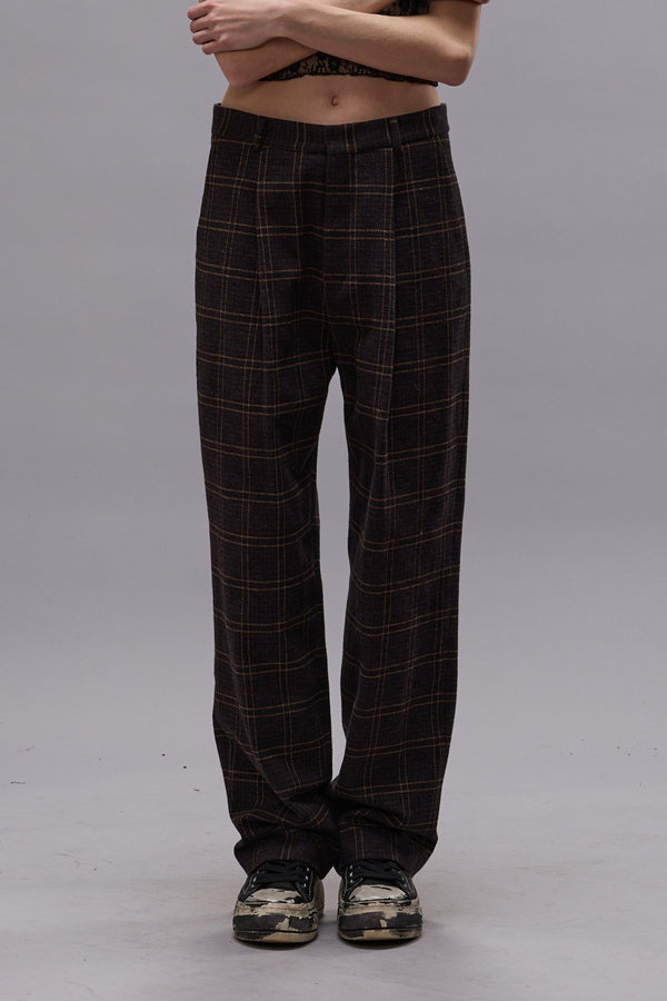 R13 RELAXED TROUSER Dark Brown Plaid