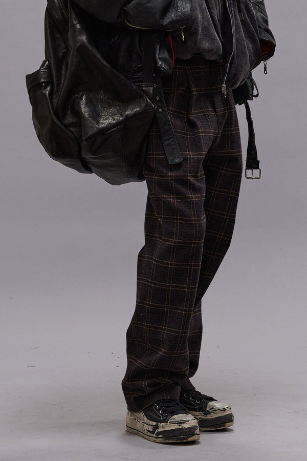 r13 RELAXED TROUSER dark brown plaid