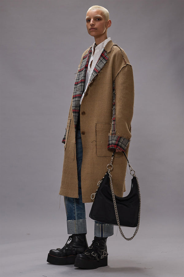 r13 REVERSIBLE RAW CUT COAT red/grey plaid