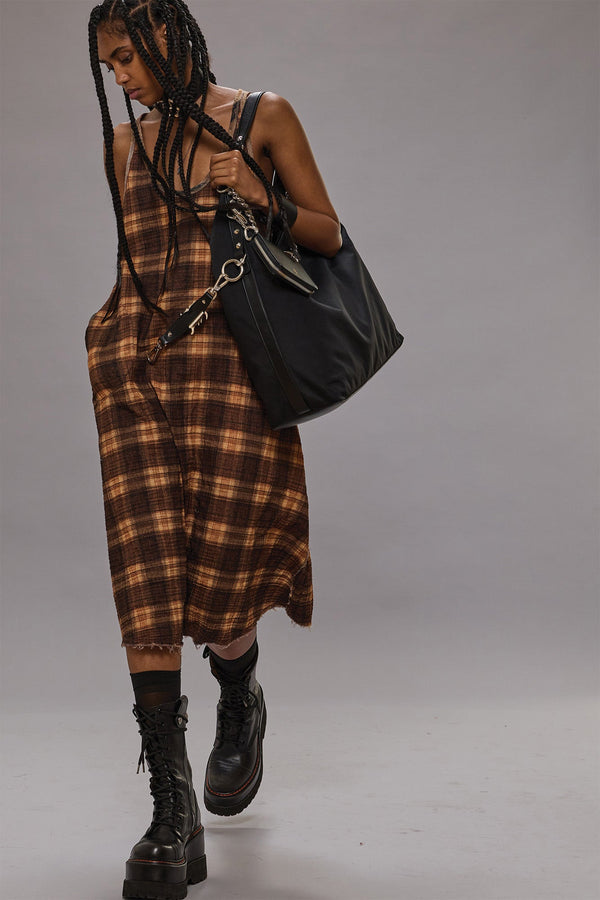 R13 REVERSIBLE TANK DRESS Plaid With Khaki Floral