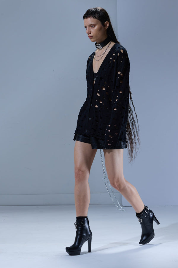 R13 RIPPED BOYFRIEND CARDIGAN Black