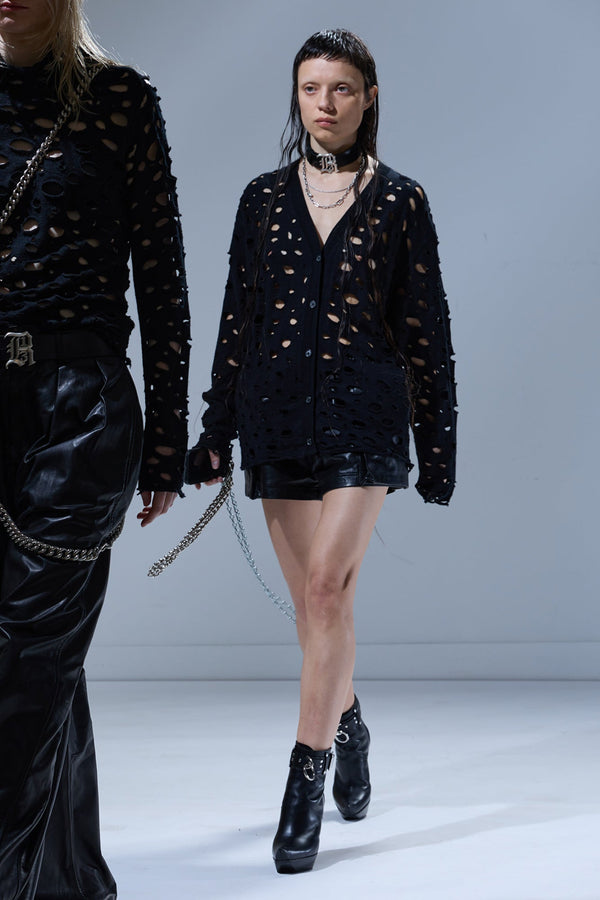 R13 RIPPED BOYFRIEND CARDIGAN Black