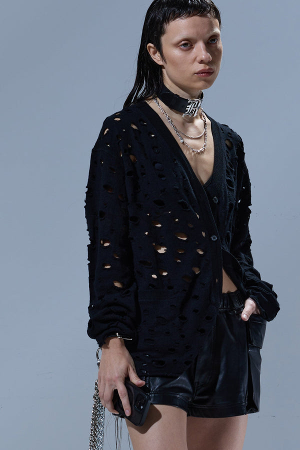 r13 RIPPED BOYFRIEND CARDIGAN black