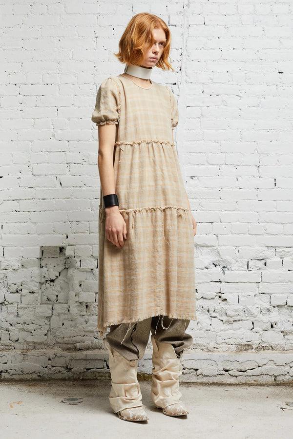 R13 SHREDDED RELAXED MIDI Overdyed Khaki Plaid