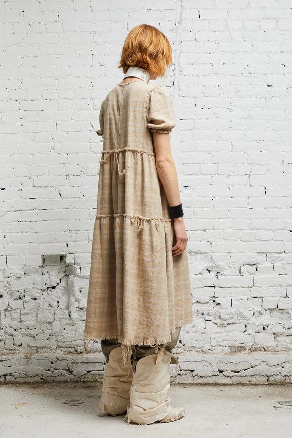 R13 SHREDDED RELAXED MIDI Overdyed Khaki Plaid