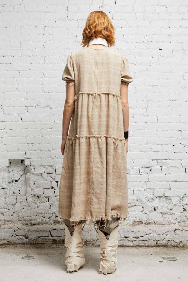 R13 SHREDDED RELAXED MIDI Overdyed Khaki Plaid