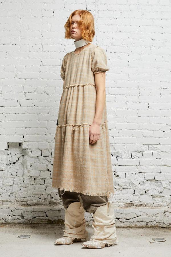 r13 SHREDDED RELAXED MIDI overdyed khaki plaid