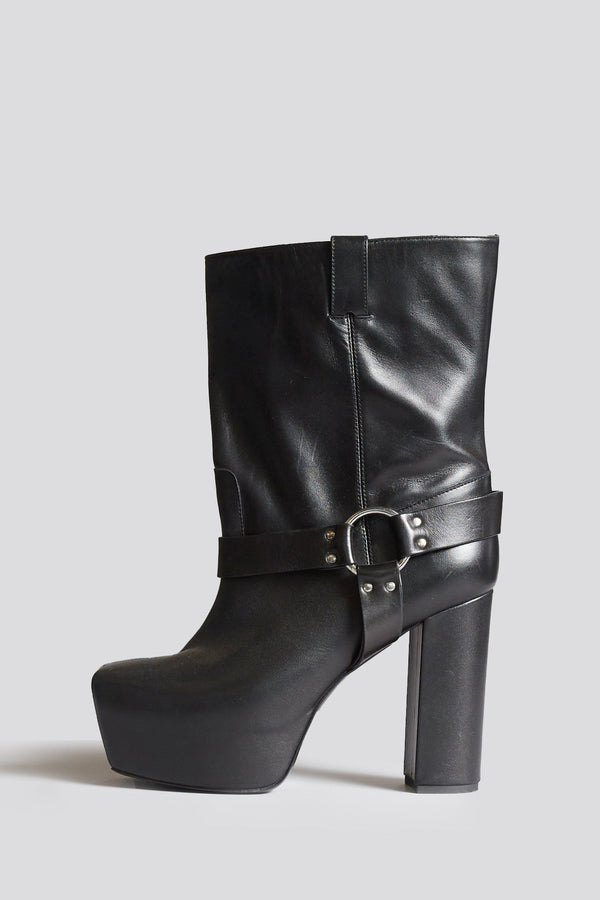 R13 SID HEELED HARNESS BOOT Black Leather