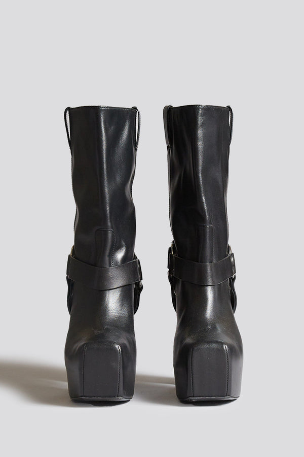 R13 SID HEELED HARNESS BOOT Black Leather
