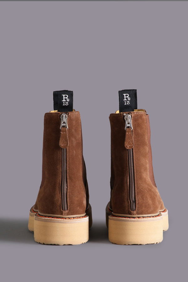 R13 SINGLE STACK CHELSEA BOOT Brown Suede