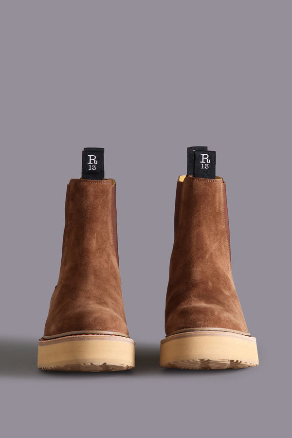 R13 SINGLE STACK CHELSEA BOOT Brown Suede