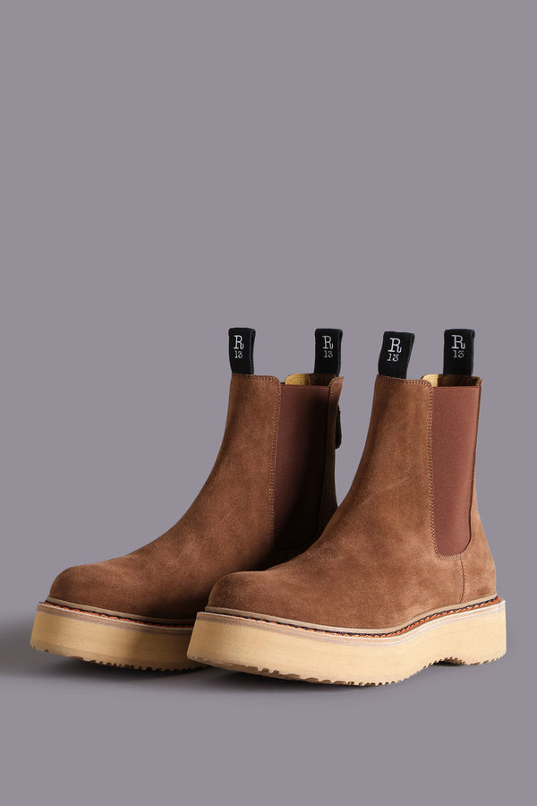 r13 SINGLE STACK CHELSEA BOOT brown suede