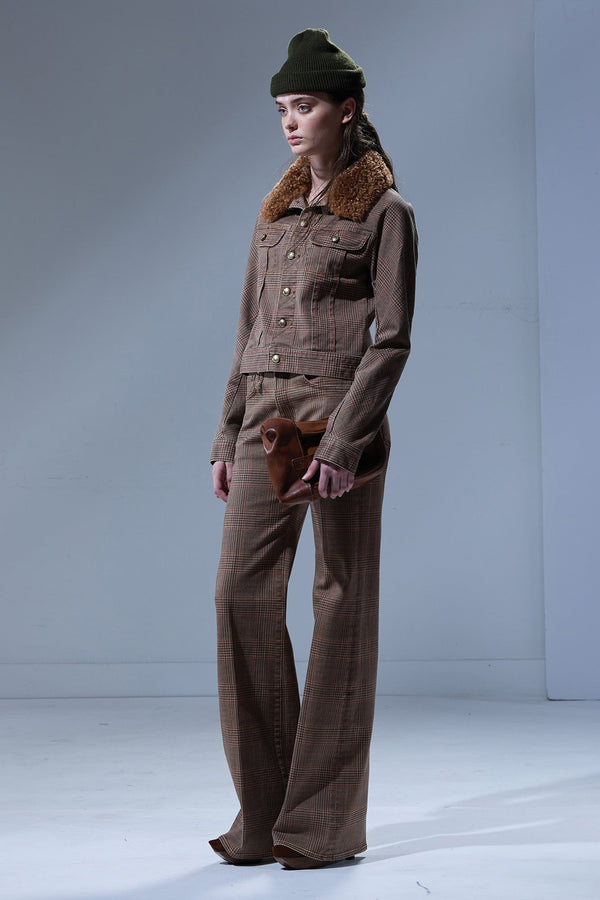 r13 SKINNY TRUCKER JACKET brown glenplaid