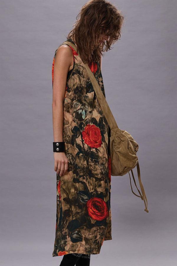 r13 SLEEVELESS MIDI camo rose