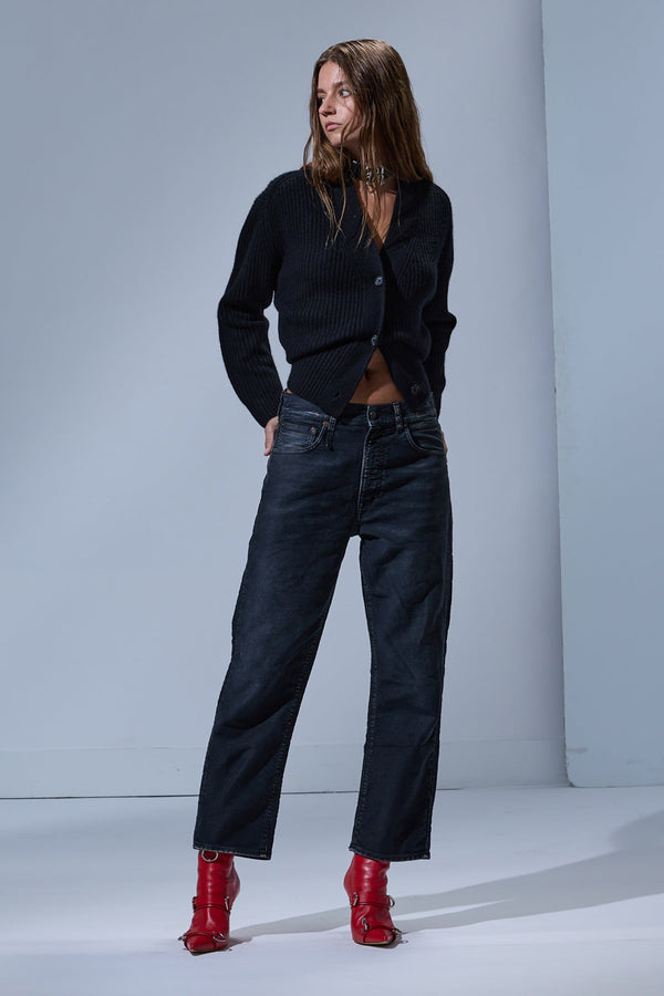 R13 SPLIT HEM RIBBED CARDIGAN Black