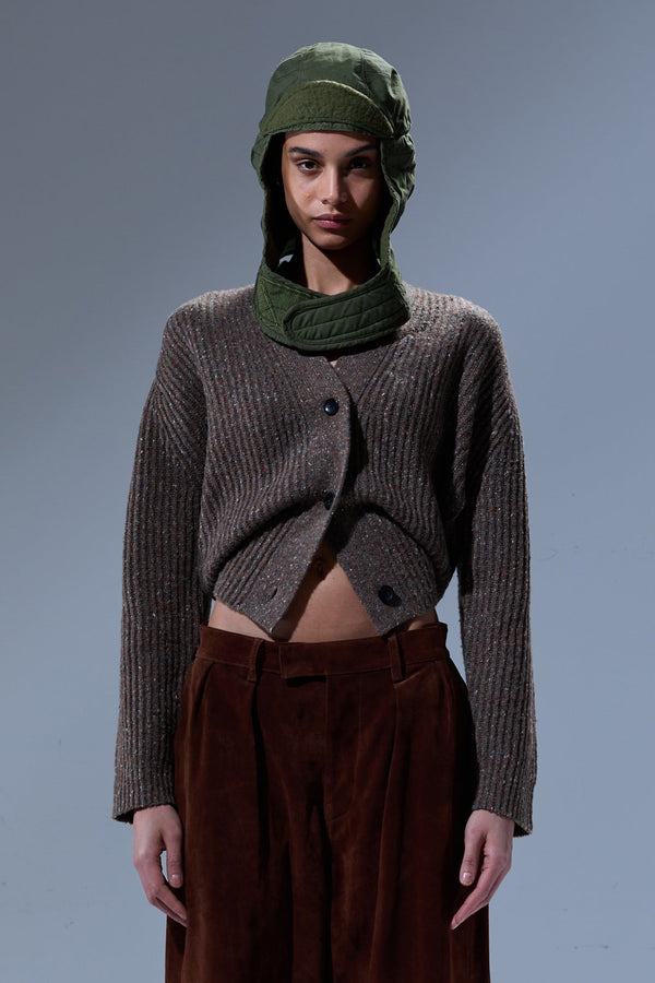 R13 SPLIT HEM RIBBED CARDIGAN Brown Tweed