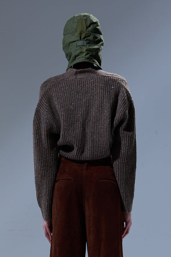 R13 SPLIT HEM RIBBED CARDIGAN Brown Tweed