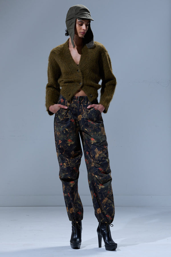 R13 SPLIT HEM RIBBED CARDIGAN Heather Olive Green