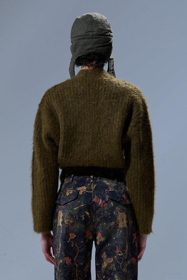 R13 SPLIT HEM RIBBED CARDIGAN Heather Olive Green