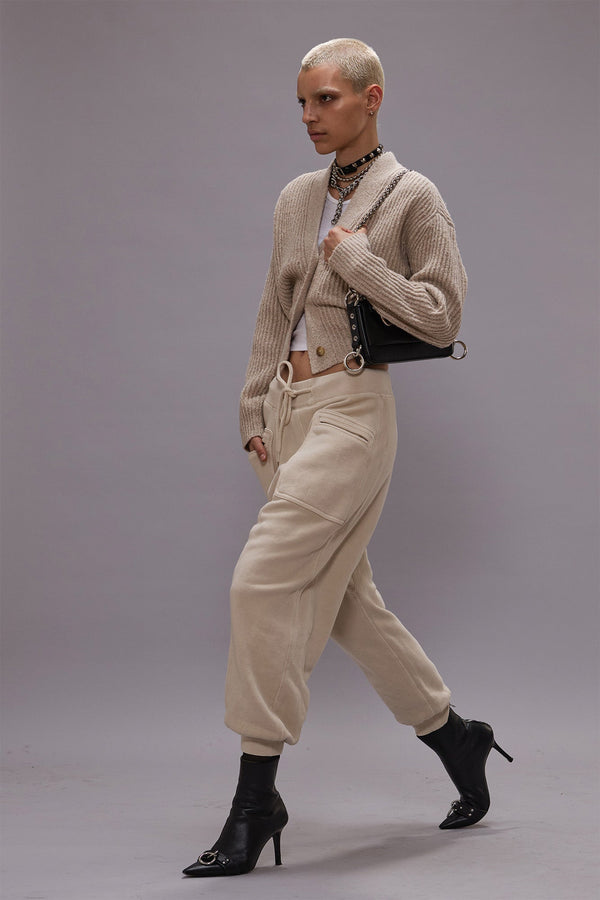 R13 SPLIT HEM RIBBED CARDIGAN Oatmeal Tweed