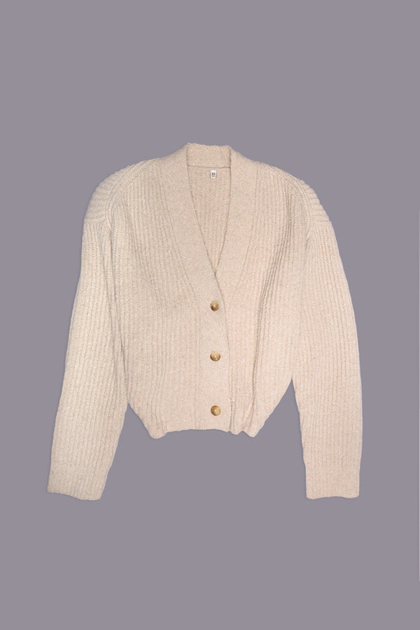 R13 SPLIT HEM RIBBED CARDIGAN Oatmeal Tweed