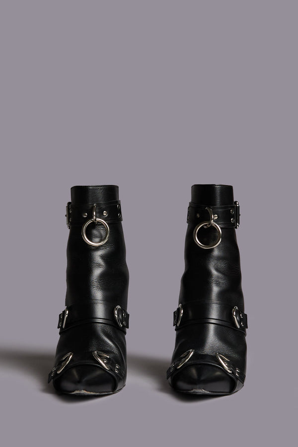 R13 STRAPPED SKINNY ANKLE HEELED BOOT Black