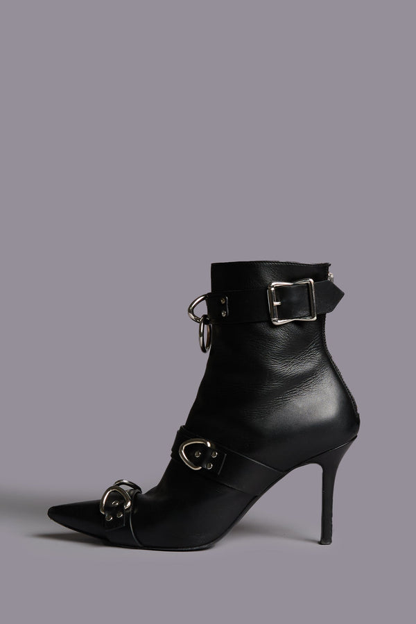 r13 STRAPPED SKINNY ANKLE HEELED BOOT black