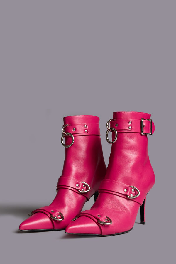 R13 STRAPPED SKINNY ANKLE HEELED BOOT Bright Pink