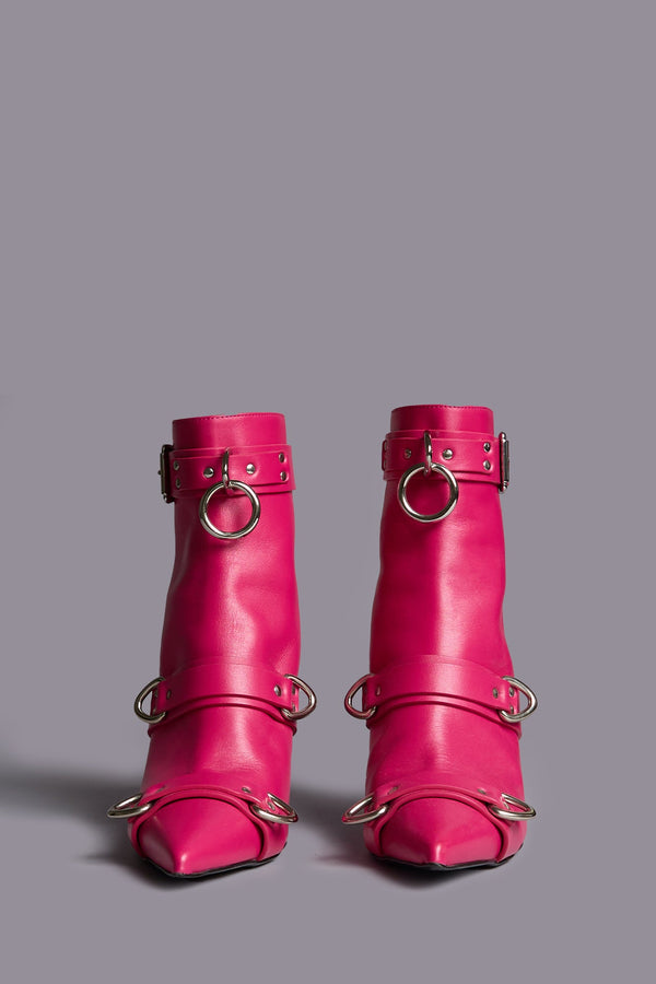 R13 STRAPPED SKINNY ANKLE HEELED BOOT Bright Pink