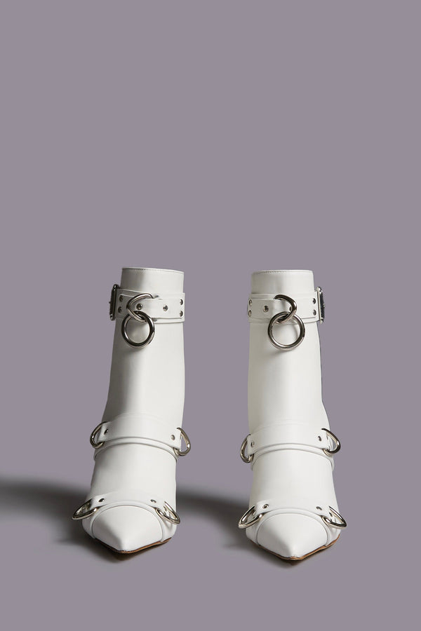 R13 STRAPPED SKINNY ANKLE HEELED BOOT White