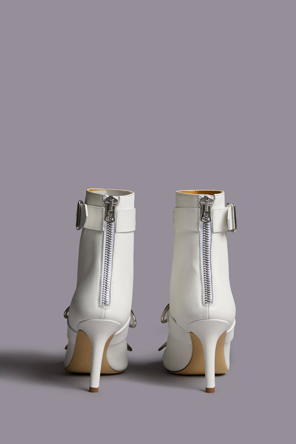 R13 STRAPPED SKINNY ANKLE HEELED BOOT White