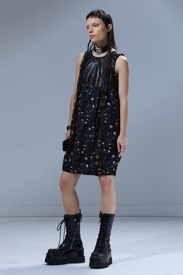 R13 STUDDED COCOON DRESS Black With Floral