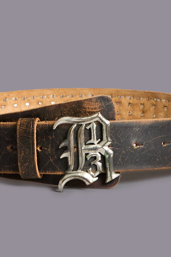 R13 STUDDED R13 LOGO BUCKLE BELT Brown