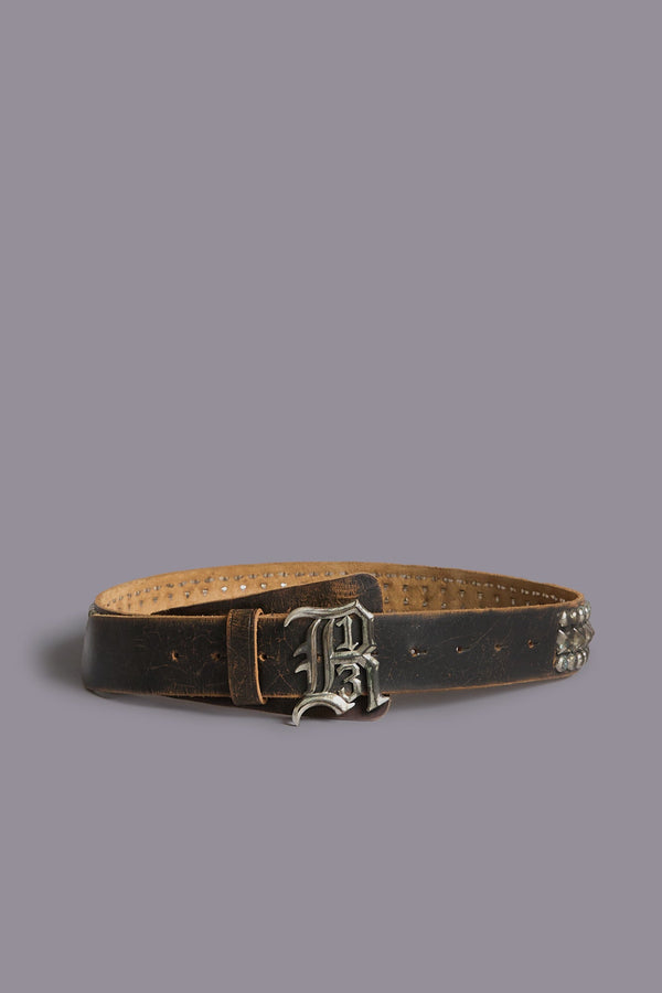 r13 STUDDED R13 LOGO BUCKLE BELT brown