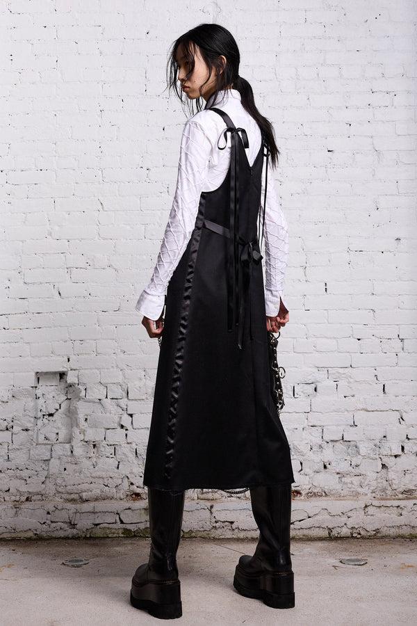 r13 TAPE TIE GRUNGE SLIP black and satin